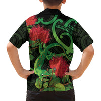 New Zealand Gecko Family Matching Puletasi and Hawaiian Shirt Aotearoa Maori With Pohutukawa Flowers LT14 - Polynesian Pride