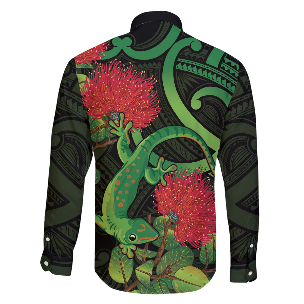 New Zealand Gecko Family Matching Short Sleeve Bodycon Dress and Hawaiian Shirt Aotearoa Maori With Pohutukawa Flowers LT14 - Polynesian Pride
