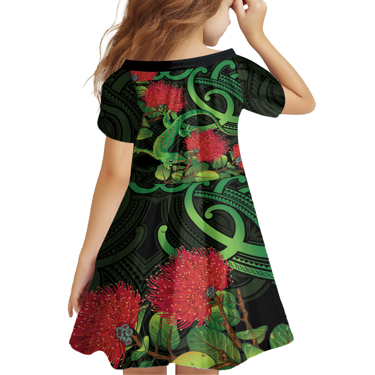 New Zealand Gecko Family Matching Tank Maxi Dress and Hawaiian Shirt Aotearoa Maori With Pohutukawa Flowers LT14 - Polynesian Pride