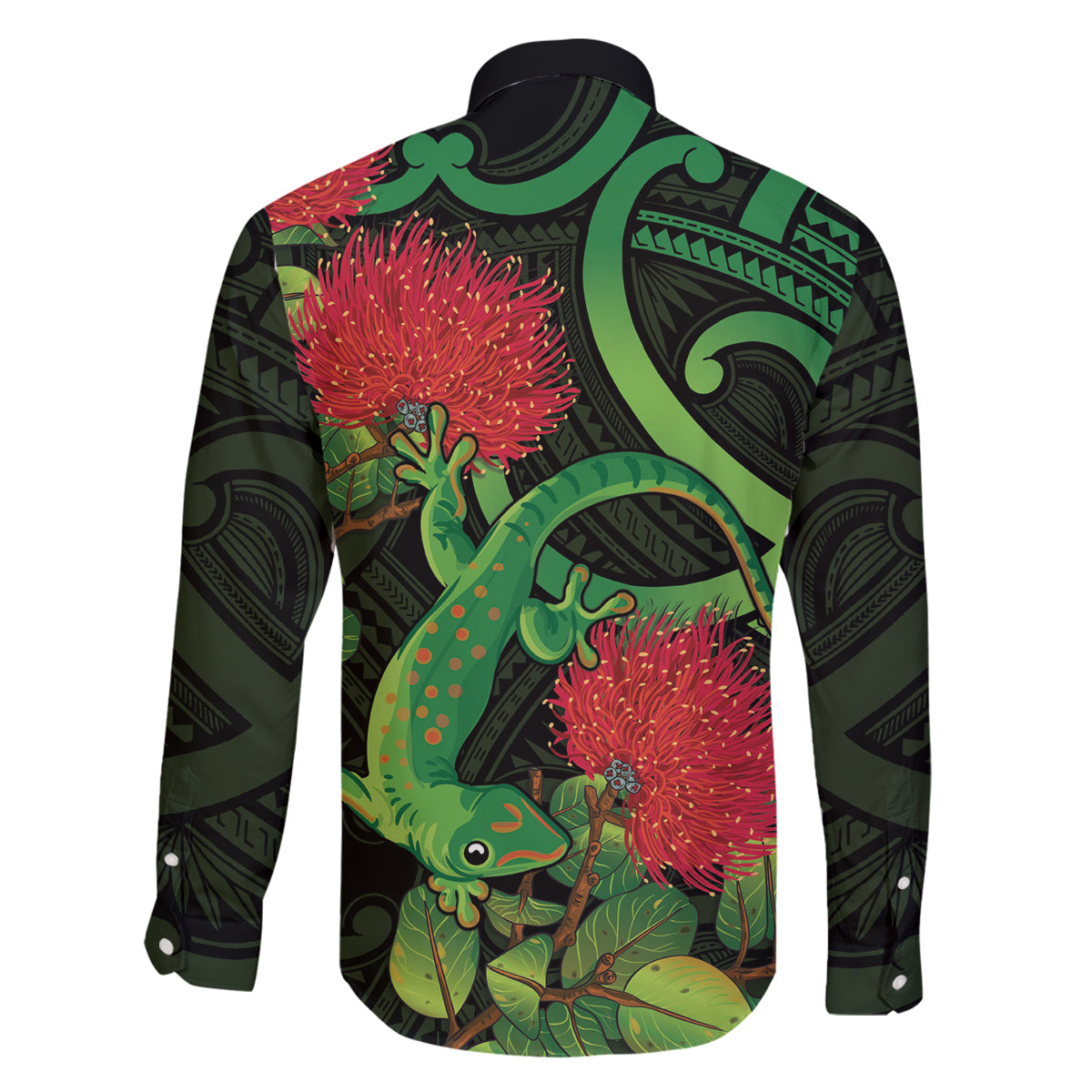 New Zealand Gecko Family Matching Tank Maxi Dress and Hawaiian Shirt Aotearoa Maori With Pohutukawa Flowers LT14 - Polynesian Pride