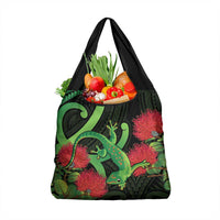 New Zealand Gecko Grocery Bag Aotearoa Maori With Pohutukawa Flowers LT14 1-pack One Size Black - Polynesian Pride