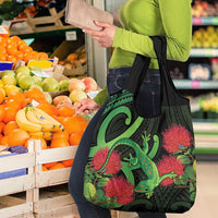 New Zealand Gecko Grocery Bag Aotearoa Maori With Pohutukawa Flowers LT14 - Polynesian Pride