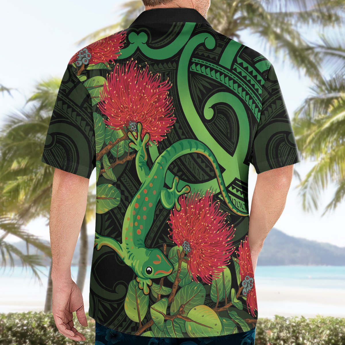 New Zealand Gecko Hawaiian Shirt Aotearoa Maori With Pohutukawa Flowers LT14 - Polynesian Pride