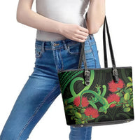 New Zealand Gecko Leather Tote Bag Aotearoa Maori With Pohutukawa Flowers LT14 - Polynesian Pride