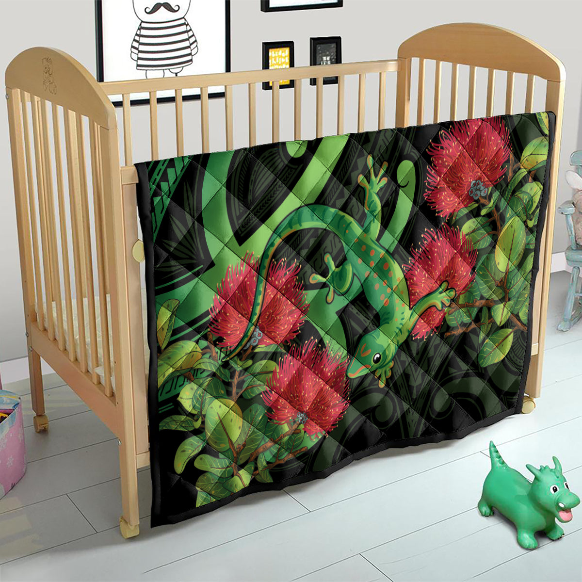 New Zealand Gecko Quilt Aotearoa Maori With Pohutukawa Flowers LT14 - Polynesian Pride
