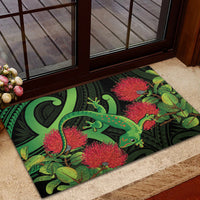 New Zealand Gecko Rubber Doormat Aotearoa Maori With Pohutukawa Flowers LT14 - Polynesian Pride