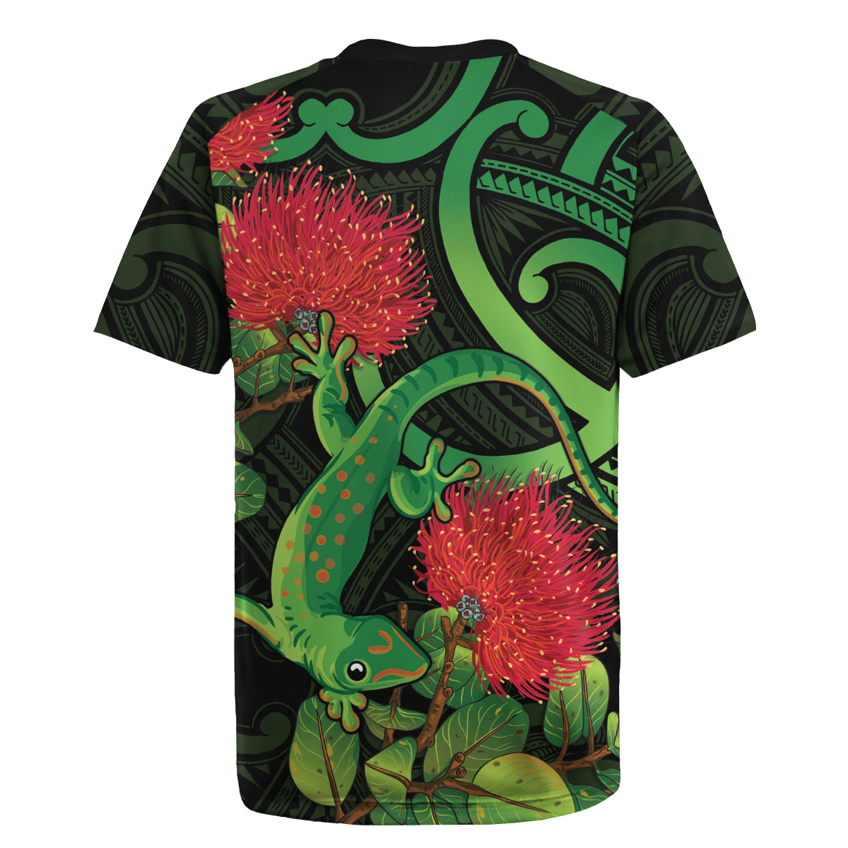 New Zealand Gecko Rugby Jersey Aotearoa Maori With Pohutukawa Flowers