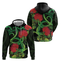 New Zealand Gecko Zip Hoodie Aotearoa Maori With Pohutukawa Flowers