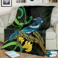 New Zealand Tui Bird Blanket Aotearoa Maori With Kowhai Flowers LT14 - Polynesian Pride