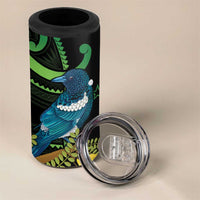 New Zealand Tui Bird 4 in 1 Can Cooler Tumbler Aotearoa Maori With Kowhai Flowers LT14 - Polynesian Pride