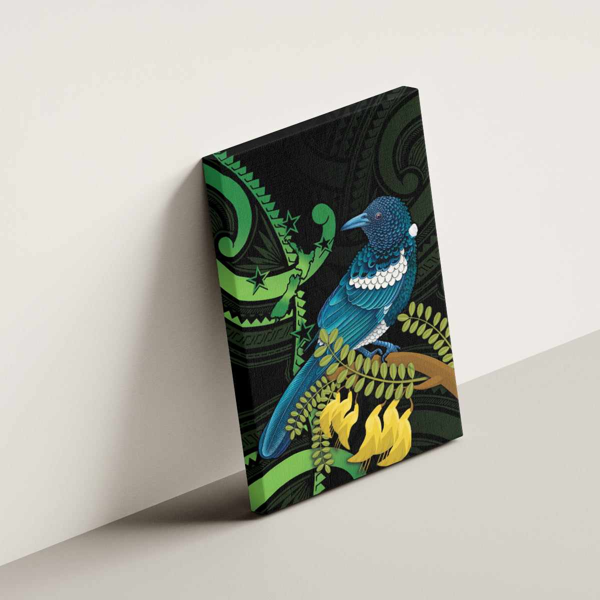 New Zealand Tui Bird Canvas Wall Art Aotearoa Maori With Kowhai Flowers