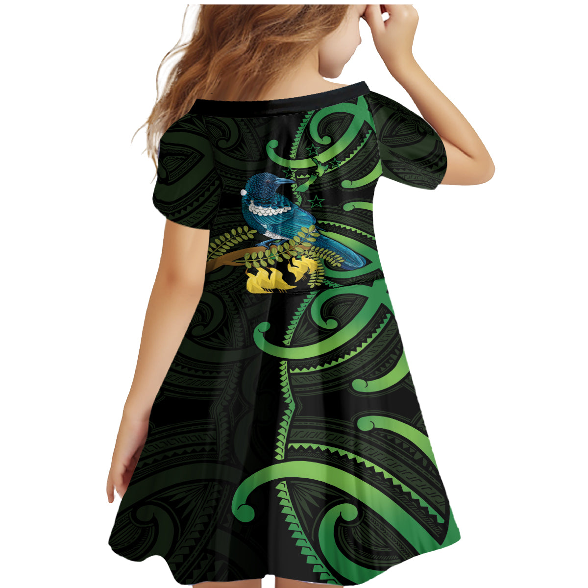 New Zealand Tui Bird Family Matching Mermaid Dress and Hawaiian Shirt Aotearoa Maori With Kowhai Flowers LT14 - Polynesian Pride