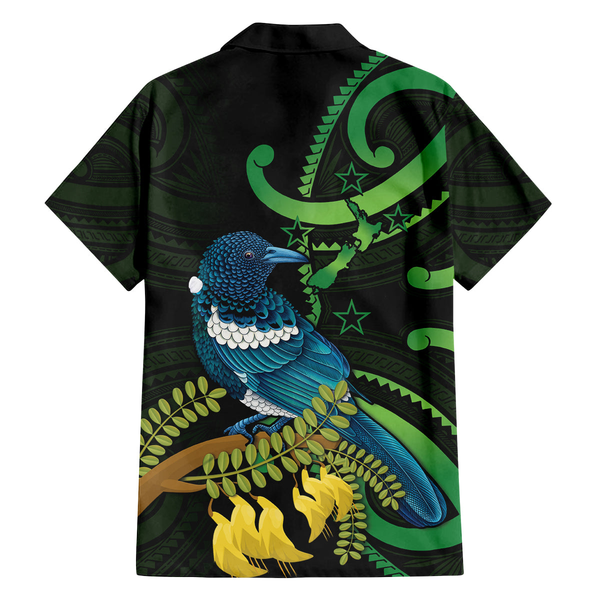 New Zealand Tui Bird Family Matching Summer Maxi Dress and Hawaiian Shirt Aotearoa Maori With Kowhai Flowers LT14 - Polynesian Pride