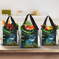 New Zealand Tui Bird Grocery Bag Aotearoa Maori With Kowhai Flowers LT14 3-pack One Size Black - Polynesian Pride