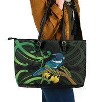 New Zealand Tui Bird Leather Tote Bag Aotearoa Maori With Kowhai Flowers LT14 - Polynesian Pride