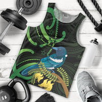 New Zealand Tui Bird Men Tank Top Aotearoa Maori With Kowhai Flowers LT14 - Polynesian Pride