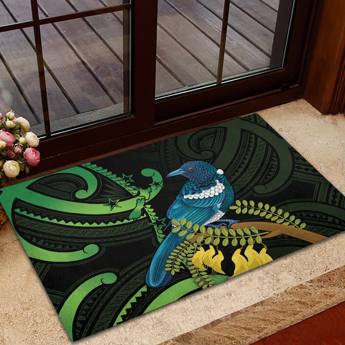 New Zealand Tui Bird Rubber Doormat Aotearoa Maori With Kowhai Flowers LT14 - Polynesian Pride