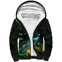 New Zealand Tui Bird Sherpa Hoodie Aotearoa Maori With Kowhai Flowers