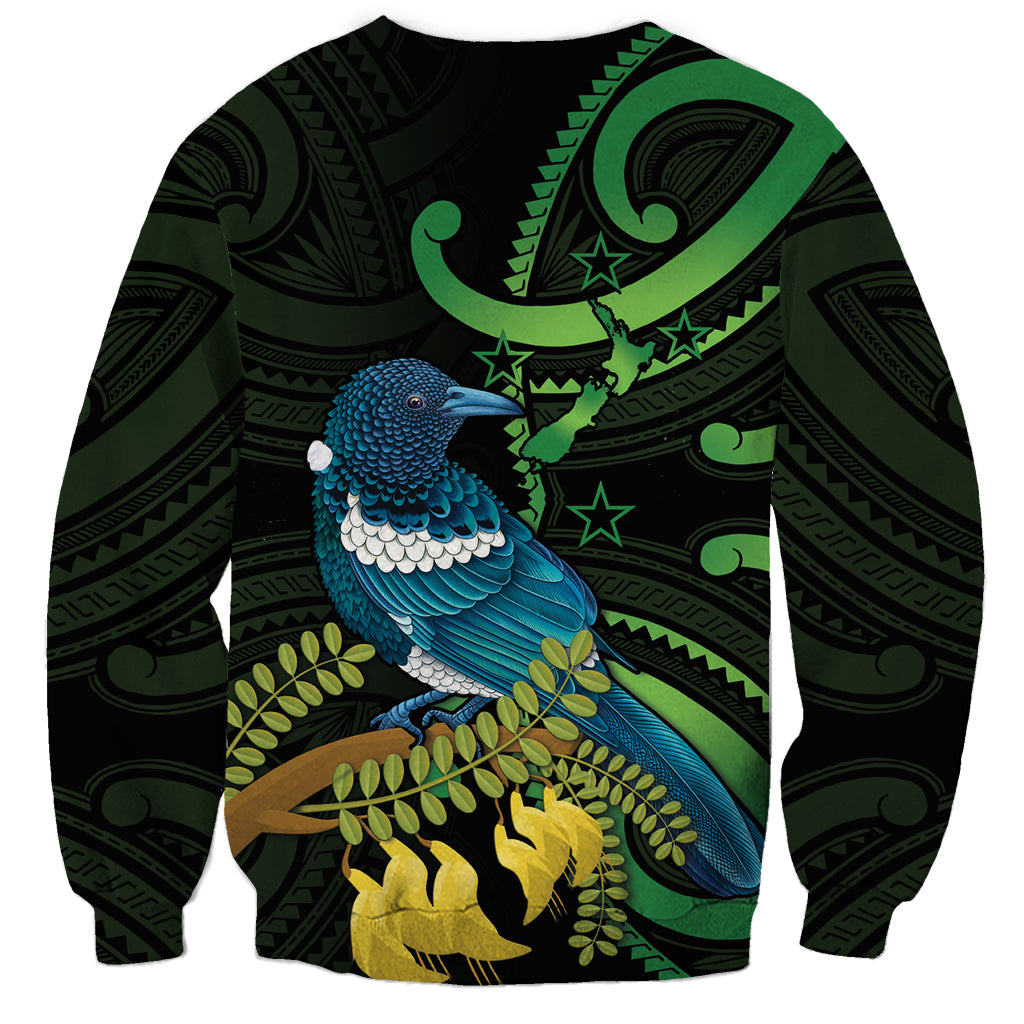New Zealand Tui Bird Sweatshirt Aotearoa Maori With Kowhai Flowers LT14 - Polynesian Pride