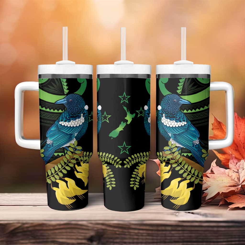 New Zealand Tui Bird Tumbler With Handle Aotearoa Maori With Kowhai Flowers LT14 - Polynesian Pride