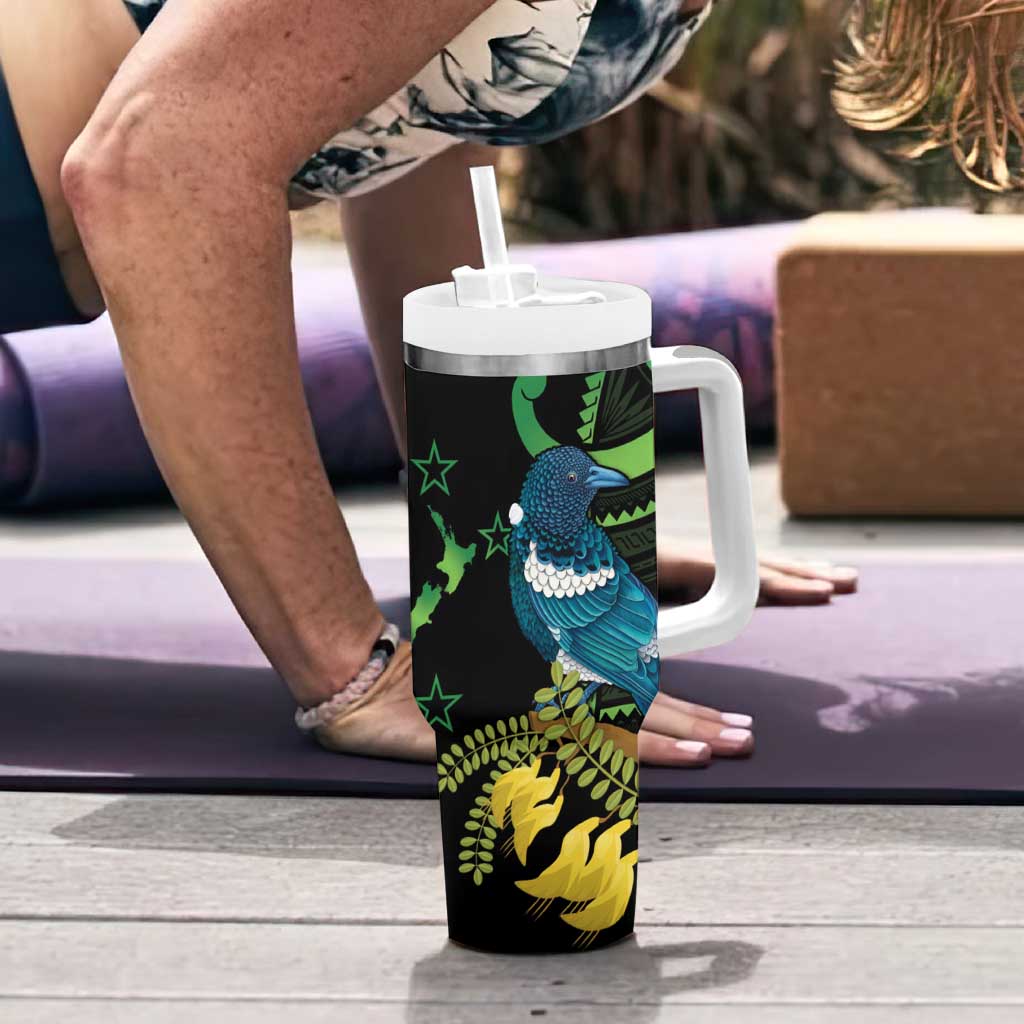 New Zealand Tui Bird Tumbler With Handle Aotearoa Maori With Kowhai Flowers LT14 - Polynesian Pride