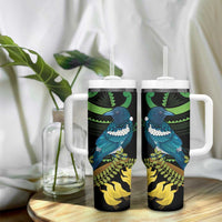 New Zealand Tui Bird Tumbler With Handle Aotearoa Maori With Kowhai Flowers LT14 - Polynesian Pride
