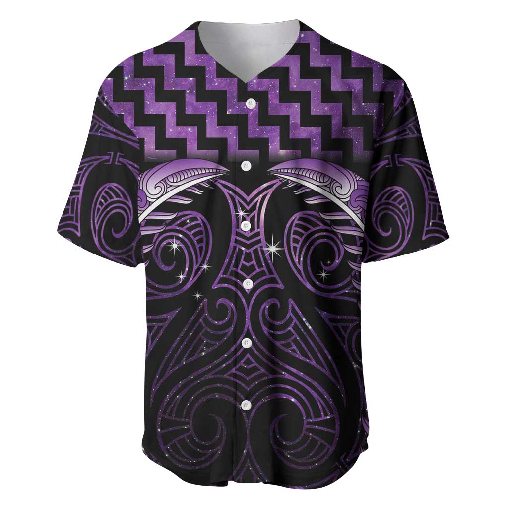 Purple Matariki New Zealand Baseball Jersey Maori Poutama Galaxy Vibes LT14 Purple - Polynesian Pride