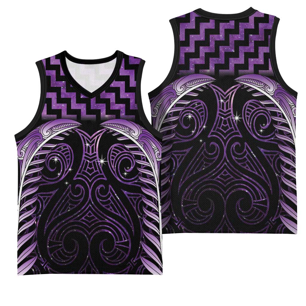 Purple Matariki New Zealand Basketball Jersey Maori Poutama Galaxy Vibes - Polynesian Pride