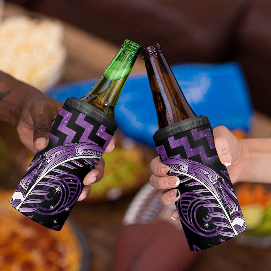 Purple Matariki New Zealand 4 in 1 Can Cooler Tumbler Maori Poutama Galaxy Vibes