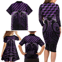 Purple Matariki New Zealand Family Matching Long Sleeve Bodycon Dress and Hawaiian Shirt Maori Poutama Galaxy Vibes