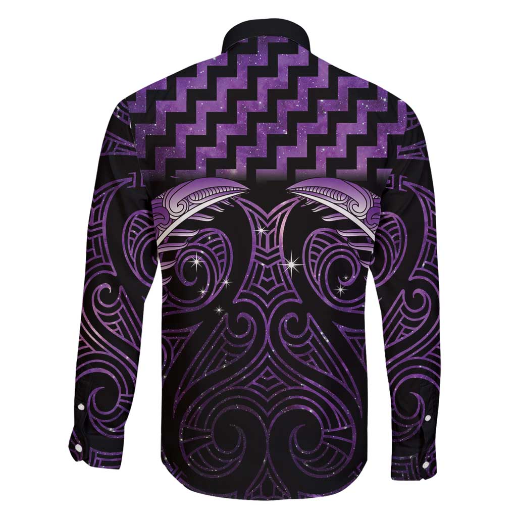 Purple Matariki New Zealand Family Matching Off Shoulder Short Dress and Hawaiian Shirt Maori Poutama Galaxy Vibes
