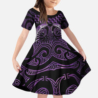Purple Matariki New Zealand Family Matching Puletasi and Hawaiian Shirt Maori Poutama Galaxy Vibes LT14 Daughter's Dress Purple - Polynesian Pride