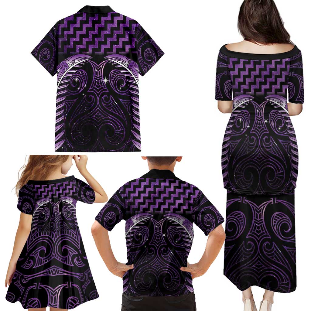 Purple Matariki New Zealand Family Matching Puletasi and Hawaiian Shirt Maori Poutama Galaxy Vibes LT14 - Polynesian Pride