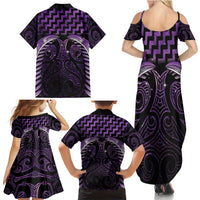 Purple Matariki New Zealand Family Matching Summer Maxi Dress and Hawaiian Shirt Maori Poutama Galaxy Vibes