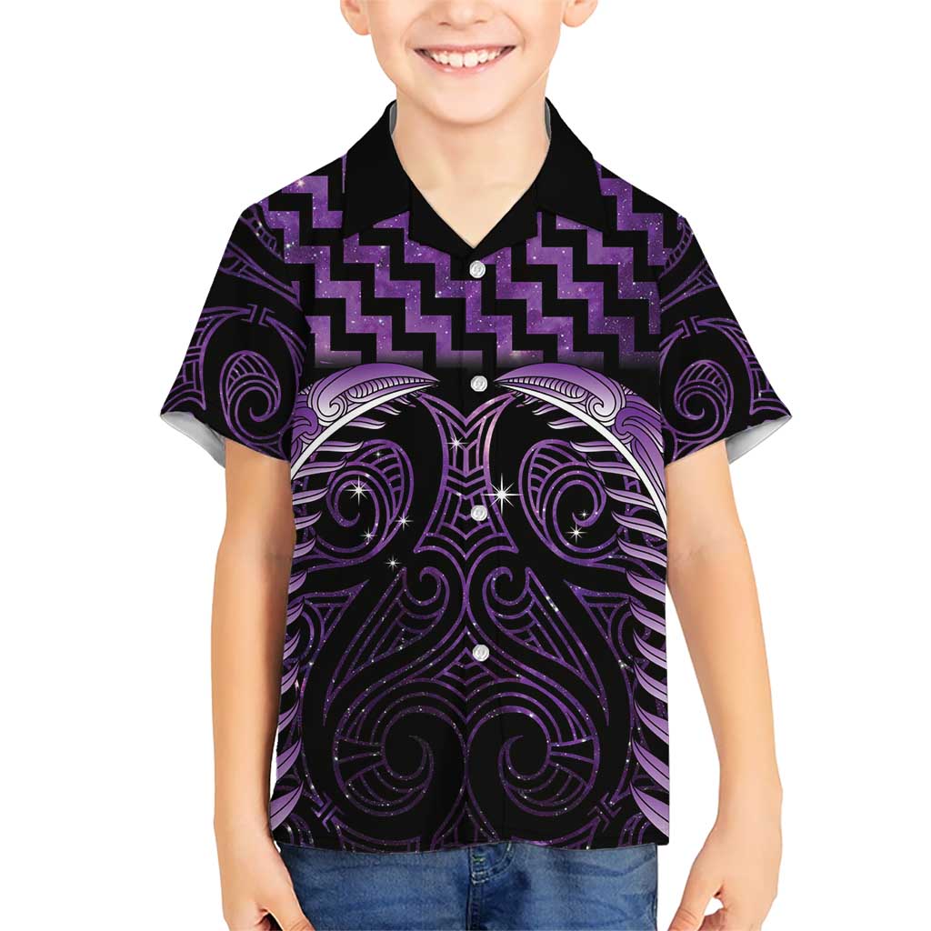 Purple Matariki New Zealand Kid Hawaiian Shirt Maori Poutama Galaxy Vibes