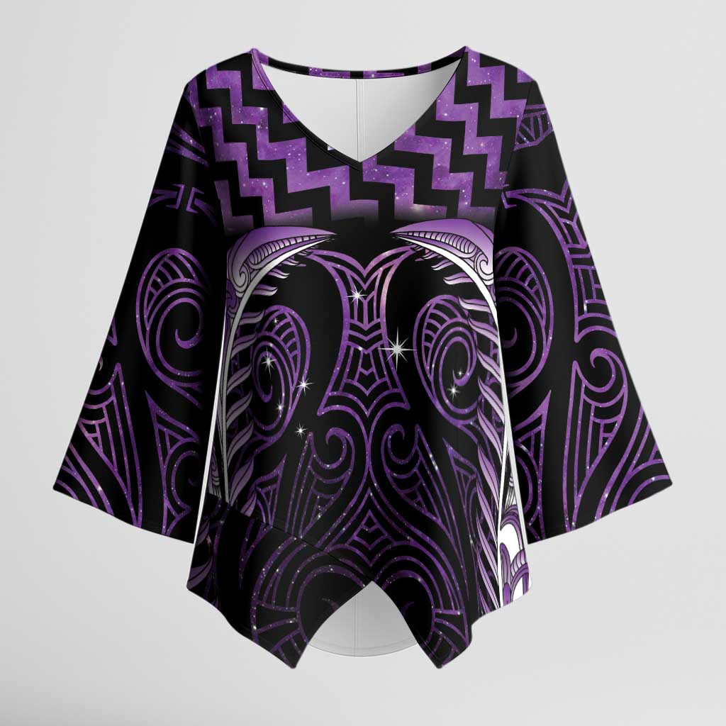 Purple Matariki New Zealand Kimono Sleeve Blouse Maori Poutama Galaxy Vibes - Polynesian Pride