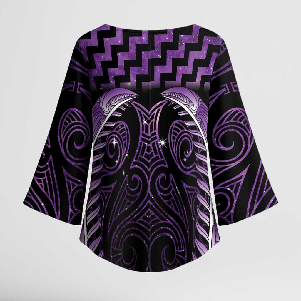 Purple Matariki New Zealand Kimono Sleeve Blouse Maori Poutama Galaxy Vibes - Polynesian Pride