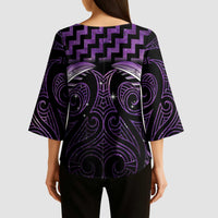 Purple Matariki New Zealand Kimono Sleeve Blouse Maori Poutama Galaxy Vibes - Polynesian Pride