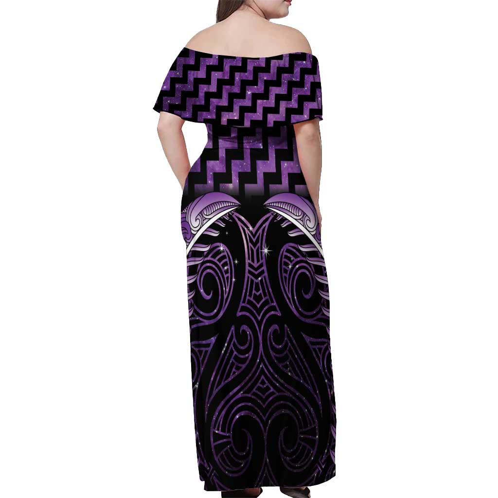 Purple Matariki New Zealand Off Shoulder Maxi Dress Maori Poutama Galaxy Vibes