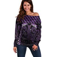 Purple Matariki New Zealand Off Shoulder Sweater Maori Poutama Galaxy Vibes LT14 Women Purple - Polynesian Pride