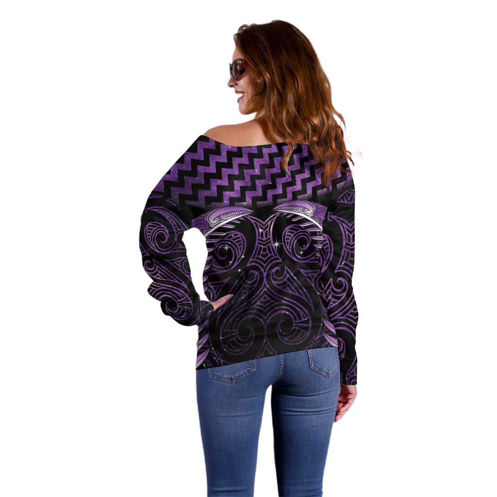 Purple Matariki New Zealand Off Shoulder Sweater Maori Poutama Galaxy Vibes LT14 - Polynesian Pride