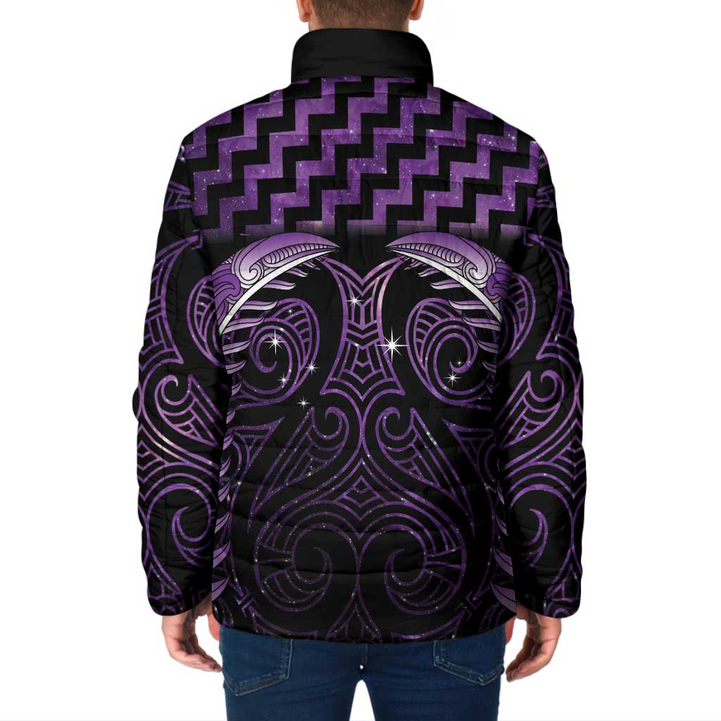 Purple Matariki New Zealand Padded Jacket Maori Poutama Galaxy Vibes - Polynesian Pride