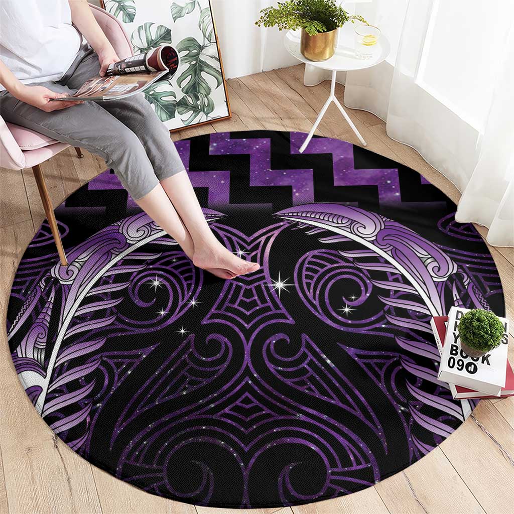 Purple Matariki New Zealand Round Carpet Maori Poutama Galaxy Vibes LT14 - Polynesian Pride