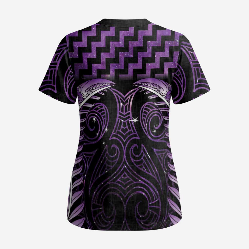 Purple Matariki New Zealand Scrub Top Maori Poutama Galaxy Vibes - Polynesian Pride