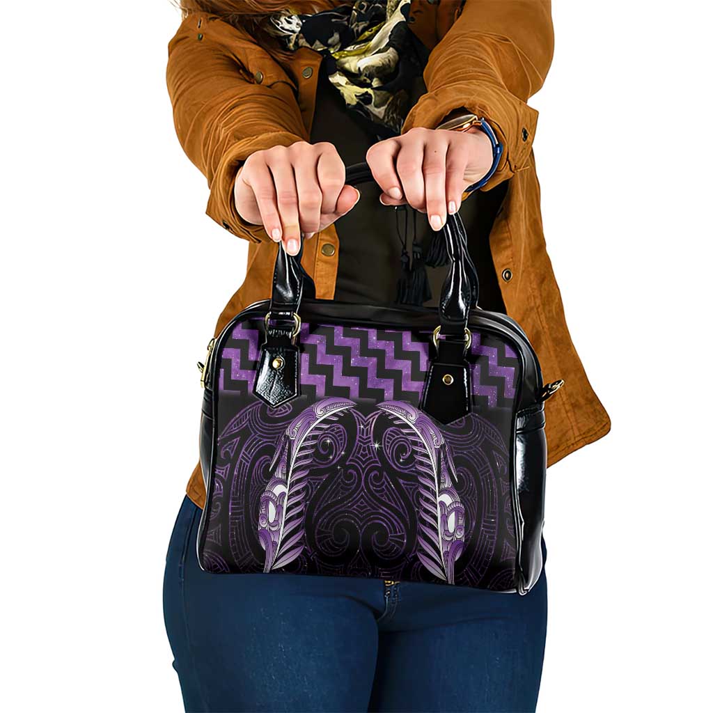 Purple Matariki New Zealand Shoulder Handbag Maori Poutama Galaxy Vibes LT14 One Size Purple - Polynesian Pride