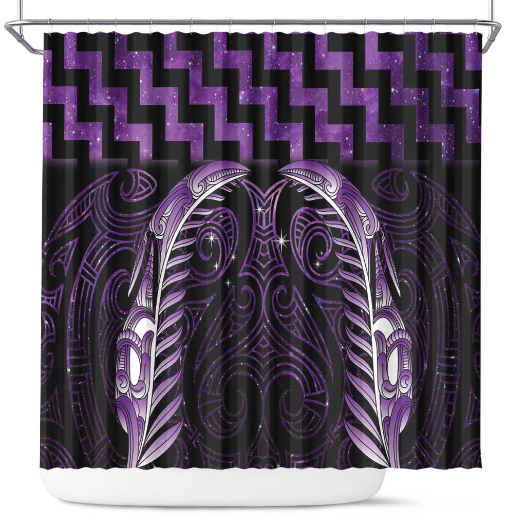 Purple Matariki New Zealand Shower Curtain Maori Poutama Galaxy Vibes LT14 Purple - Polynesian Pride