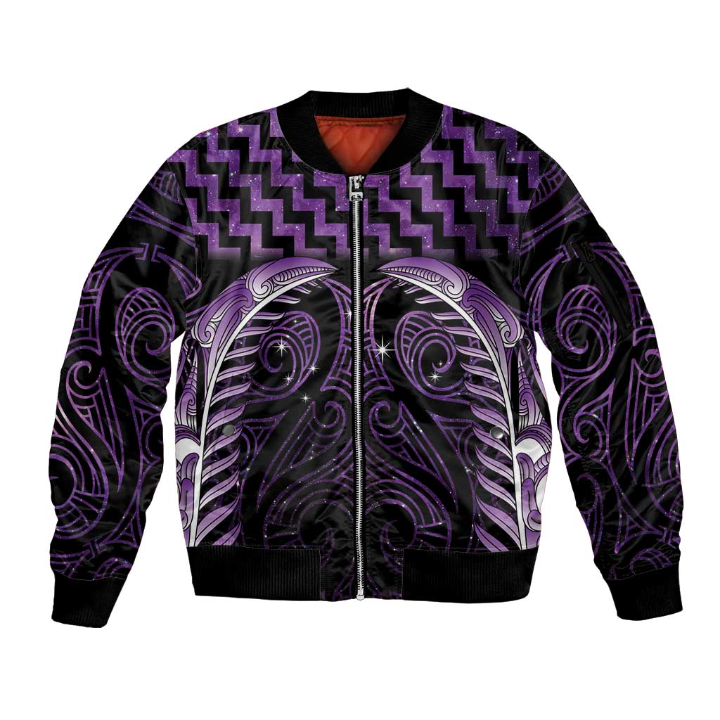 Purple Matariki New Zealand Sleeve Zip Bomber Jacket Maori Poutama Galaxy Vibes LT14 Unisex Purple - Polynesian Pride