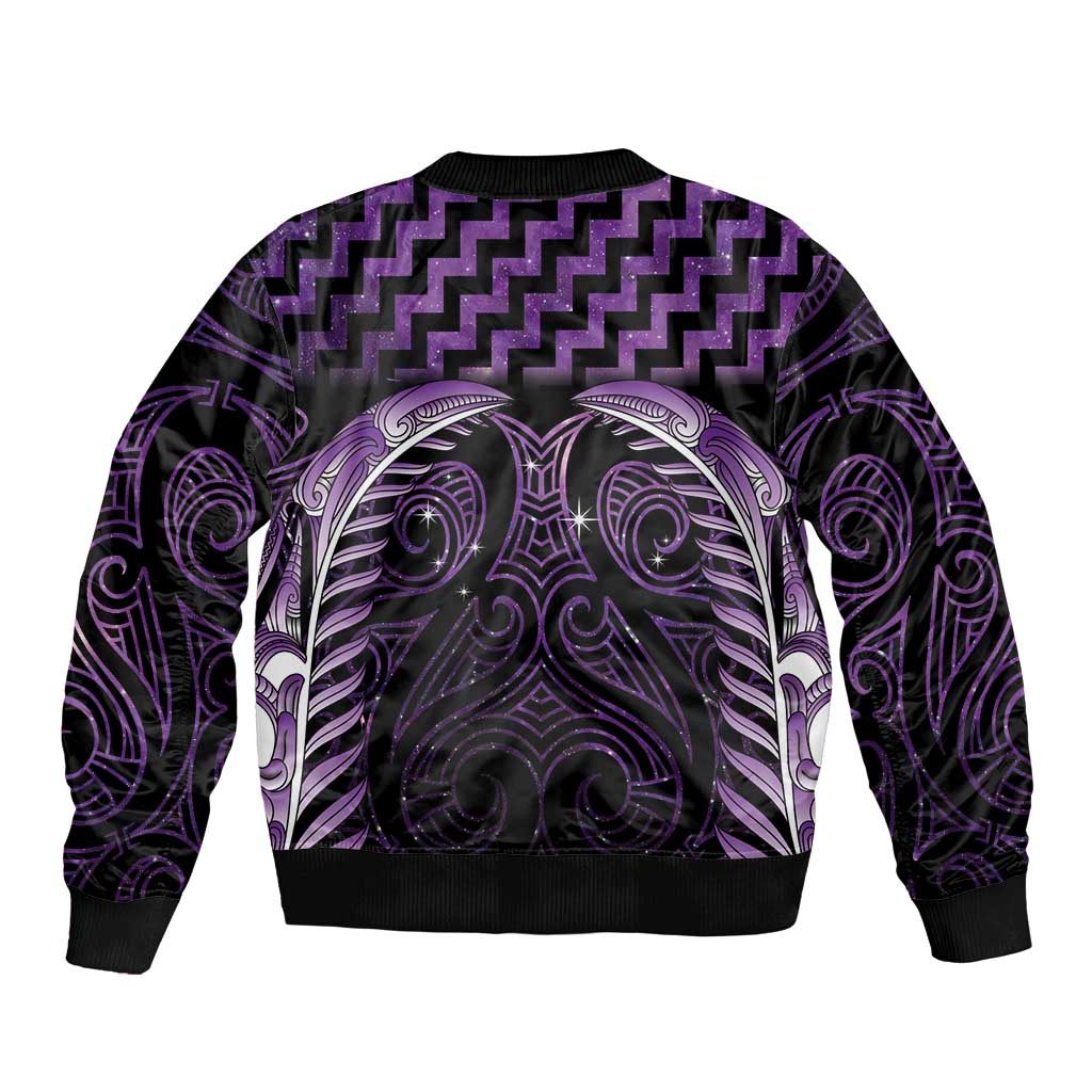 Purple Matariki New Zealand Sleeve Zip Bomber Jacket Maori Poutama Galaxy Vibes LT14 - Polynesian Pride