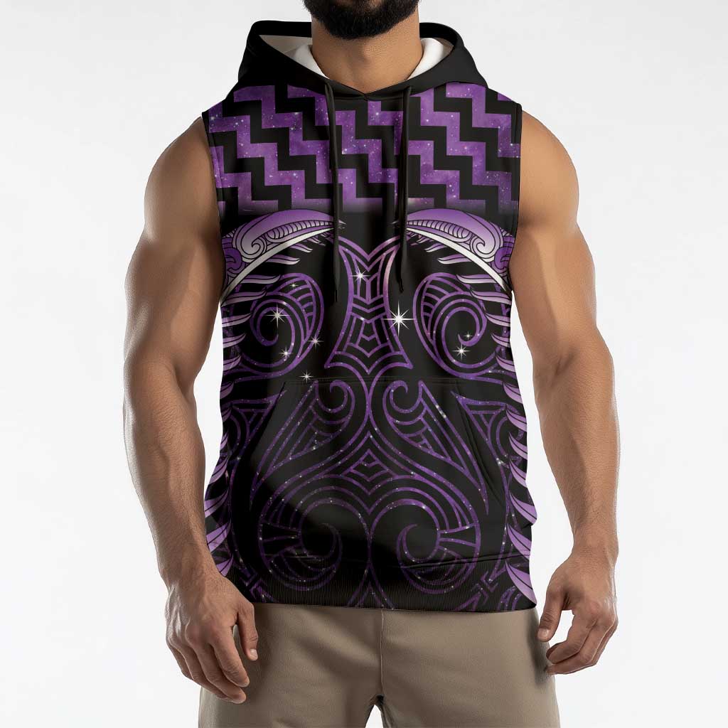 Purple Matariki New Zealand Sleeveless Hoodie Maori Poutama Galaxy Vibes - Polynesian Pride