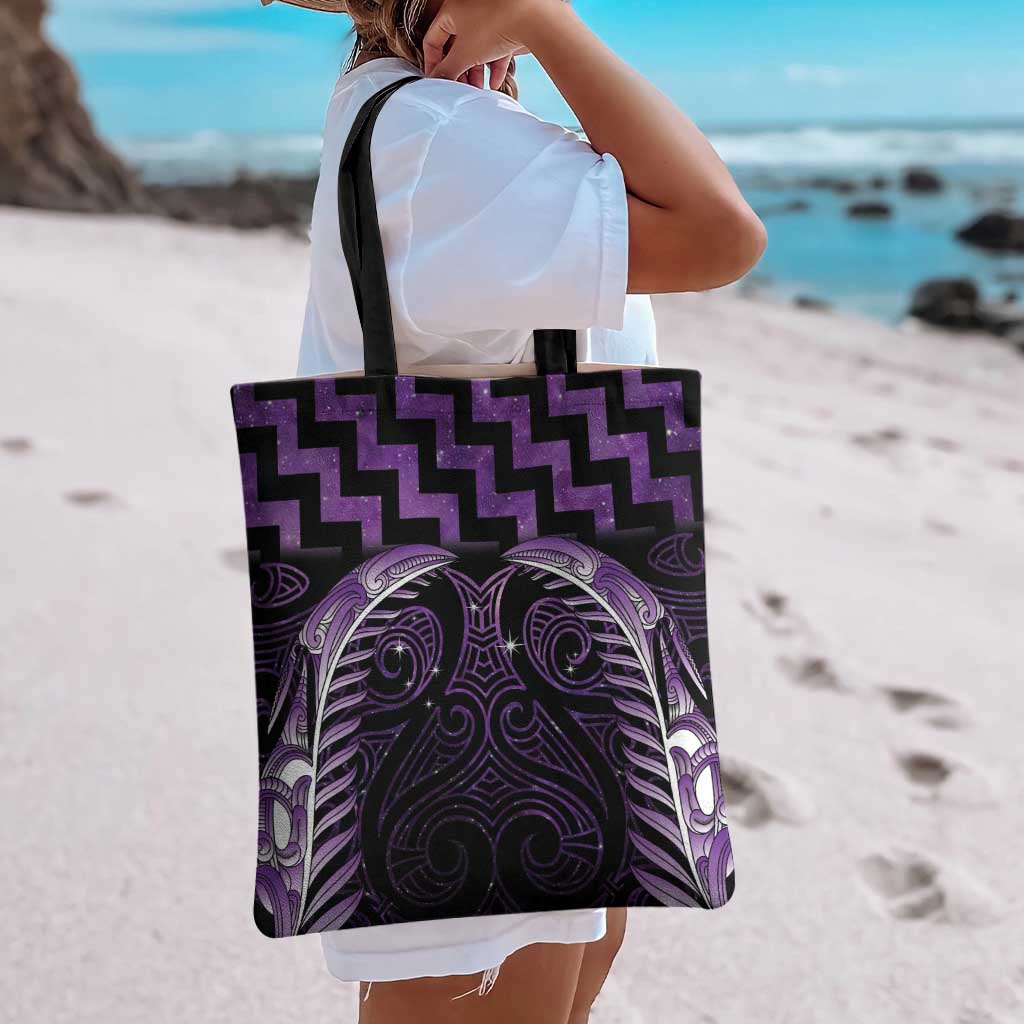 Purple Matariki New Zealand Tote Bag Maori Poutama Galaxy Vibes - Polynesian Pride